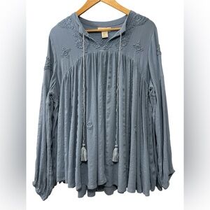 Rachel Zoe Blue Embroidered Bohemian Tunic Blouse